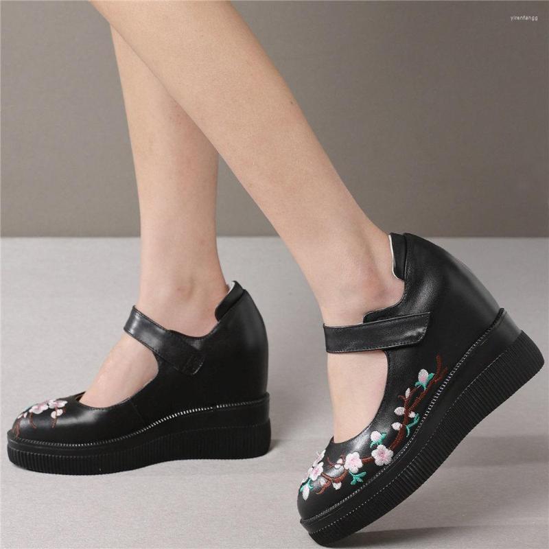 

Dress Shoes Low Top Platform Wedges Mary Janes Women Genuine Leather High Heel Pumps Female Loop Round Toe Ankle Boots Casual, Black