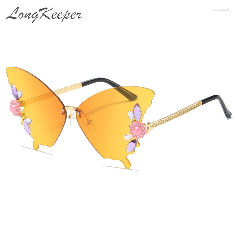 

Sunglasses Long Keeper Luxury Diamond Butterfly Women Metal Frame Uv Protection Vintage Rimless Sun Glasses Y2K Ladies Eyewear