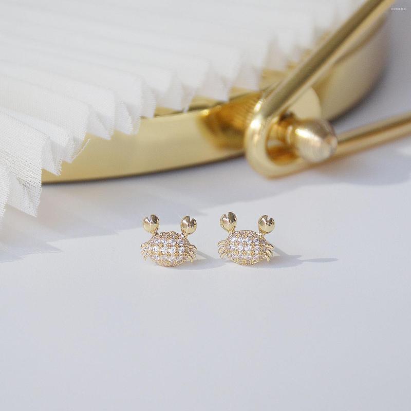 

Stud Earrings 14K Real Gold S Needle Micro-inlaid Zircon Exquisite Sparkling Cute Small Crab For Women