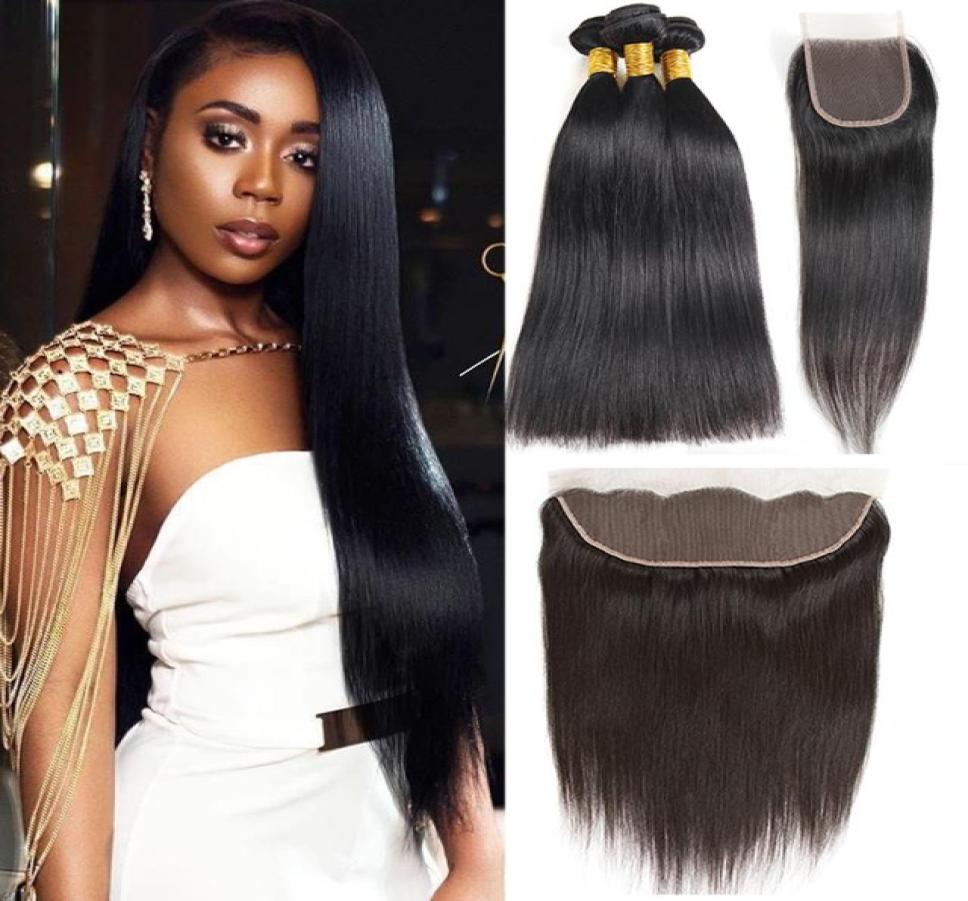 

36 38 40 inches Human Remy Hair Straight Bundles with Lace Closure Frontal Brazilian Virgin Body Deep Water Wave Afro Jerry Kinky 9014287, Ombre color