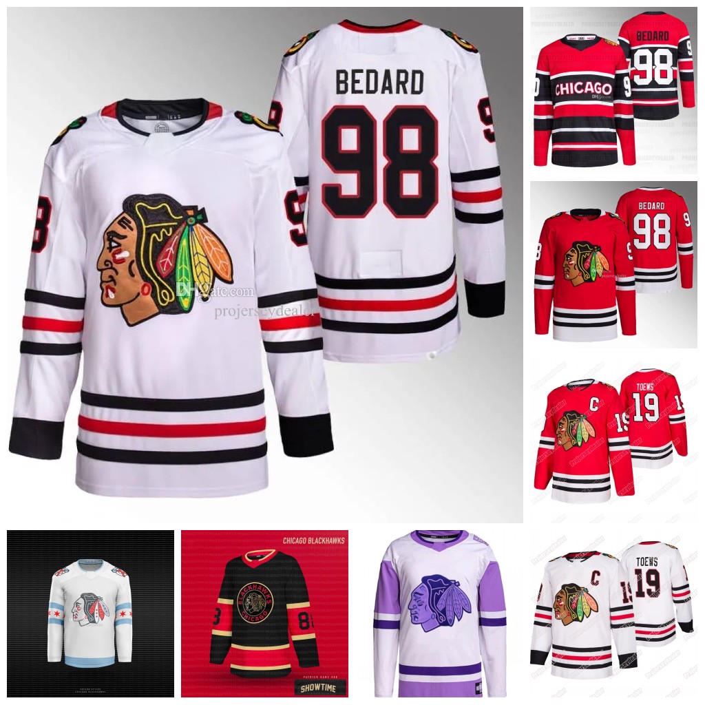 

Blackhawks 98 Connor Bedard 2023 Hockey Jersey Taylor Hall Jonathan Toews Andreas Athanasiou Seth Jones Nick Foligno Raddysh Tyler Johnson Chicago Jason Dickinson, Black