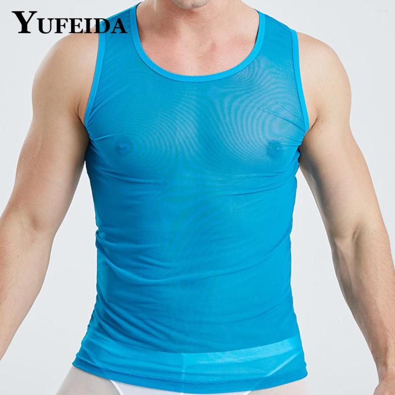 

Men' Tank Tops YUFEIDA Man' Sexy Transparent Top Mesh Sheer See Through Vests Men' Clothing Vest Gym Fitness Basketball Tanks, White