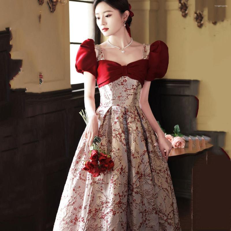 

Ethnic Clothing Chinese Style Women Qipao Burgundy Evening Party Dress Braidal Wedding Embroidered Plum Blossom Formal