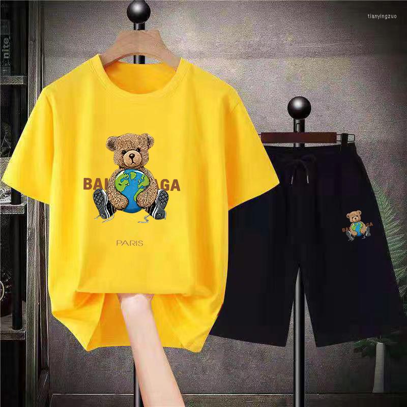 

Men' Tracksuits Luxury Bear Cotton Tracksuit Men Short Sets Brand T-shirt Shorts Suit Fashion Harajuku Graphic Streetwear Unisex Summer