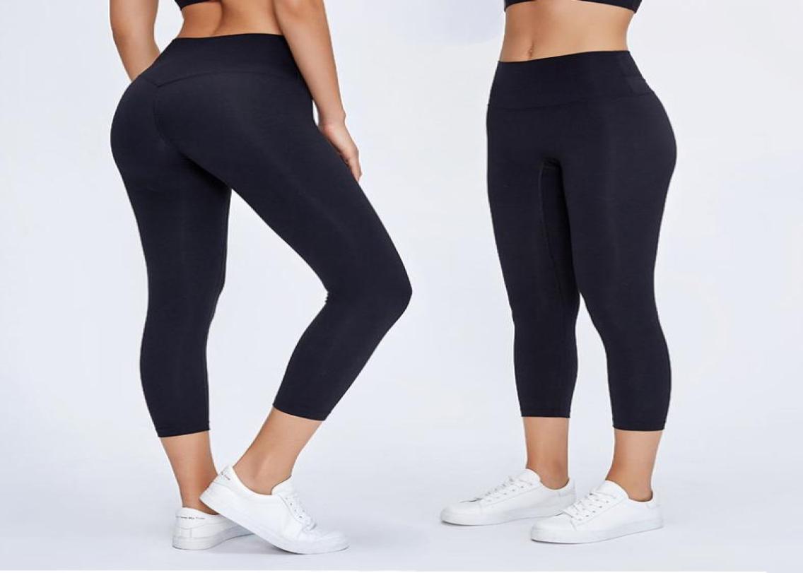 

L2047 Womens Yoga Leggings Nake Feeling Capri Pants HighRise Outfit No TLine Elastic Tight Solid Color Sports Trousers7783060, Black