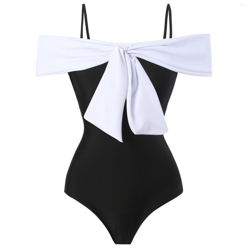 

Women' Swimwear Sexy Black Front Bowknot Bandeau One Piece Swimsuit Women Off Shoulder Padded Bathing Suit Beach Wear Maillot De Bain