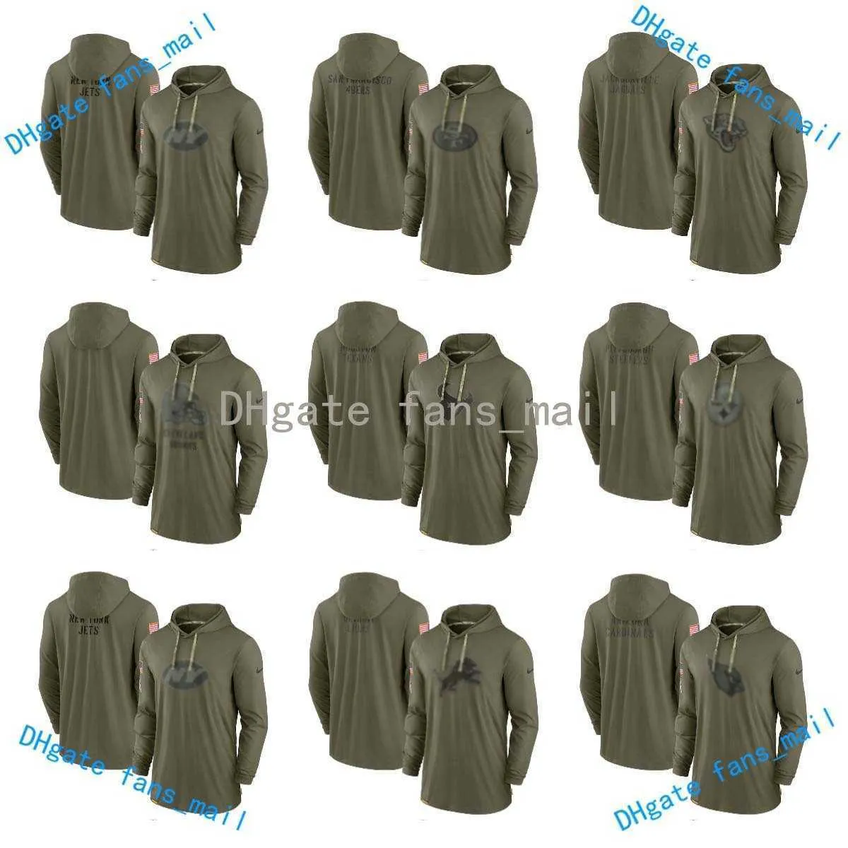 

2023 Football Jersey T-shirts''Packers''Nfl''chiefs''Printing Salute To Service Long Sleeve Designer Military Green Men Hoodie Tarmac Hooded, Figure 6