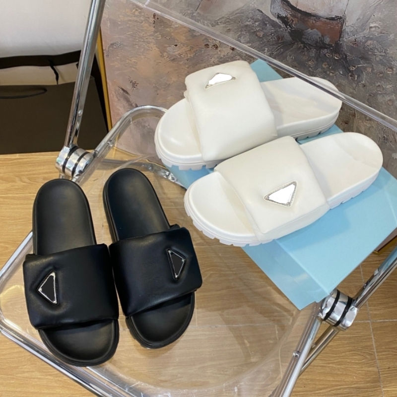 

Designer women's slippers Velcro sandals fashion triangle standard flat slide one word slipper summer leather outdoor beach sandals, Black