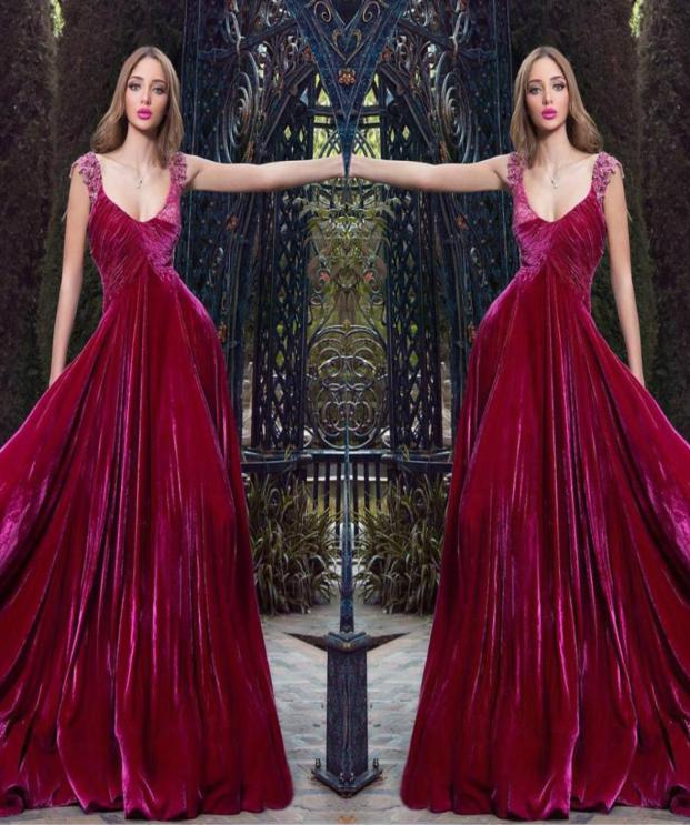 

Rami Salamoun Red Prom Dresses A Line Scoop Neck Lace Appliques Beaded Velvet Evening Gowns Formal Designer Party Dresses4978803, Purple