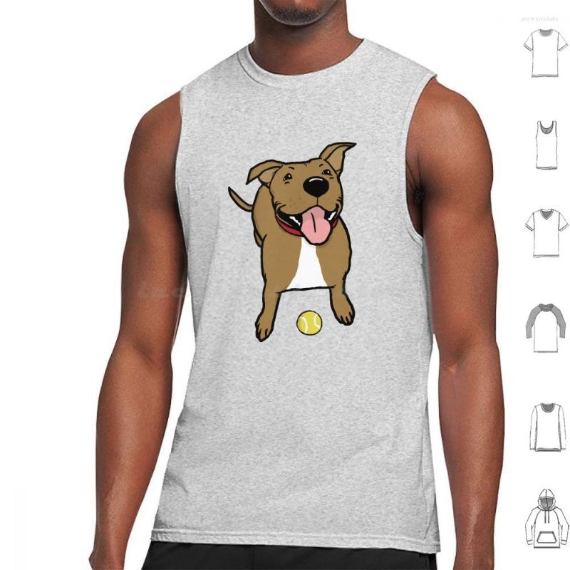 

Men's Tank Tops Happy Brown Dog With Tennis Ball | Cute Cartoon Canine Vest Sleeveless Pets Animals Pit Bull Big, M-tank-deep heather