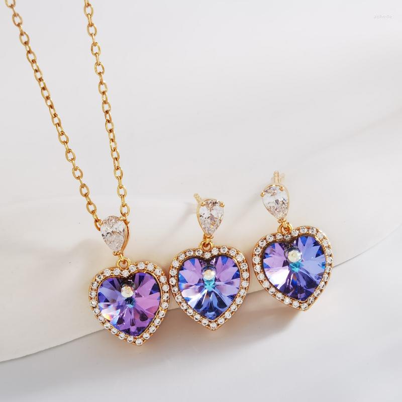 

Necklace Earrings Set Women's Luxury Jewelry With Crystals From Austria For Ladies Valentine's Day Heart Of Ocean Design Pendant Sets, Picture shown