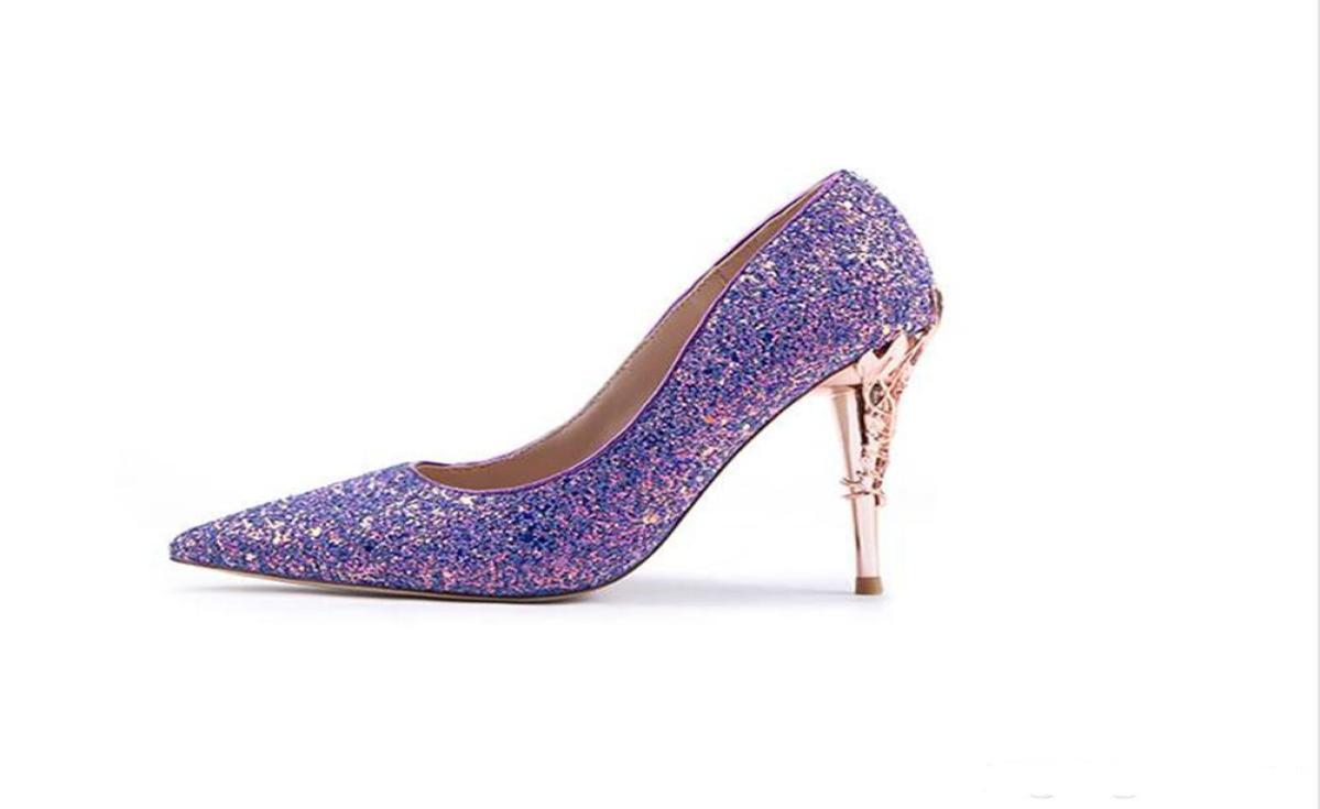 

2020 New Summer Luxury Highheeled Sequins Wedding Shoes Party Prom Women Shoes Elegant Stilettos Pumps Girl Bridal Accessories Sh5439762, Puple