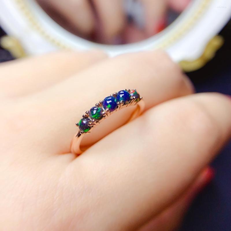 

Cluster Rings 925 Sterling Silver Black Opal Gemstone Jeweled Ring Women's Luxury Necklace With Free Christmas