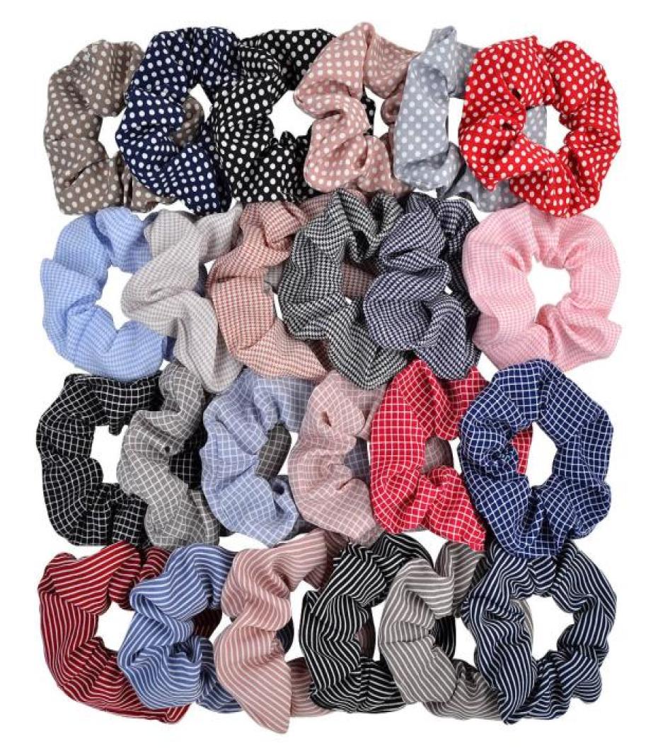 

24 Colors Ponytail Holder Hair Scrunchy Elastic Grid Stripe Dot Hair Bands Scrunchy Hairbands Ties Ropes for Women Girls7807628, Red