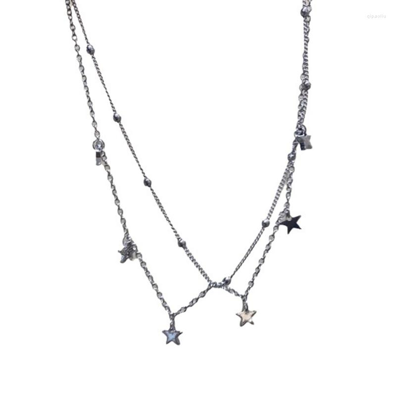 

Chains Y2K Double Layer Five-pointed Necklace Punk Pendant Choker Fashionable Jewelry Perfect Gift For Women Girls