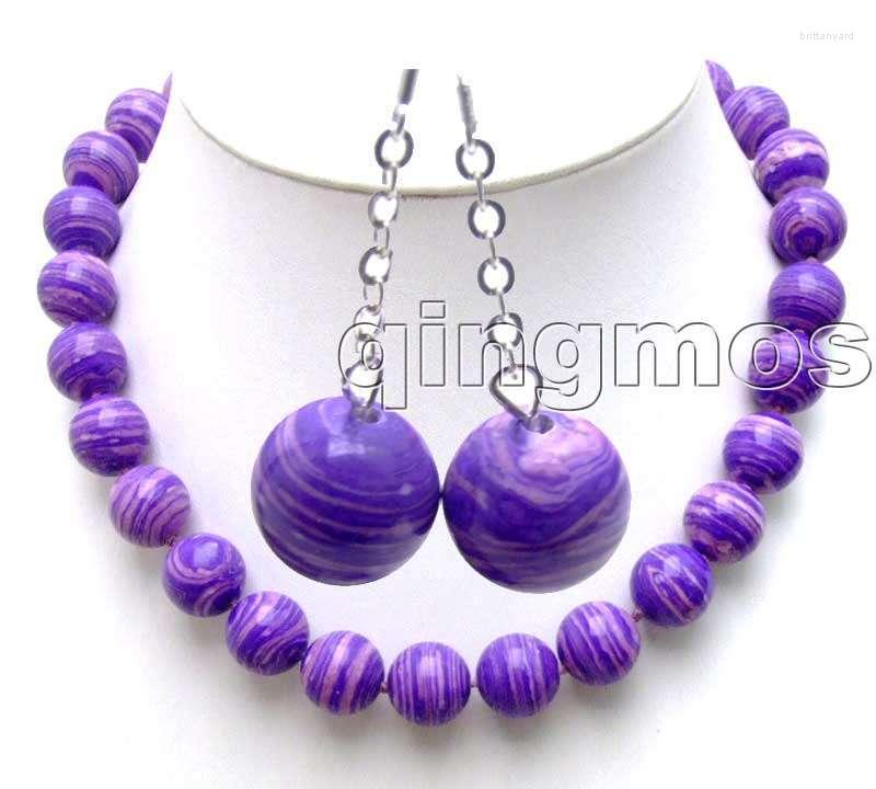 

Necklace Earrings Set Beautiful Big 14mm Round Dark Purple Stripe Stone 18" And Earring Set-nec5742, Picture shown