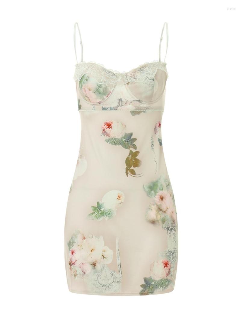 

Casual Dresses Women Patchwork Spaghetti Strap Dress 2023 Summer Lace Flower Square Neck Y2k Vintage Fairy Aesthetic Mini Streetwear
