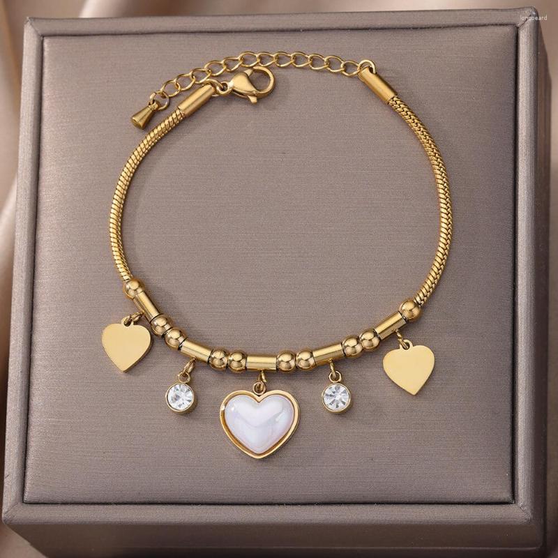 

Charm Bracelets Stainless Steel Heart Bracelet For Women Gold Plated Romantic Zircon Love Pendant 2023 Wedding Couple Jewelry Gifts