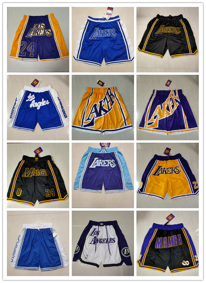 

Los Angeles''Lakers''Shorts men Throwback Basketball Shorts pocket Basketball Jersey 8 24 Bryant LeBron 6 James Anthony 3 Davis Yellow Purple, Color