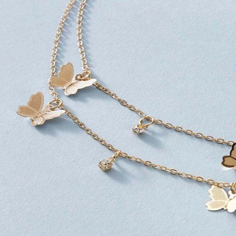 

Chains Female Multi-layer Butterfly Necklace Simple Alloy Gold Silver Color Pendant Clavicle Chain Women Statement Jewelry
