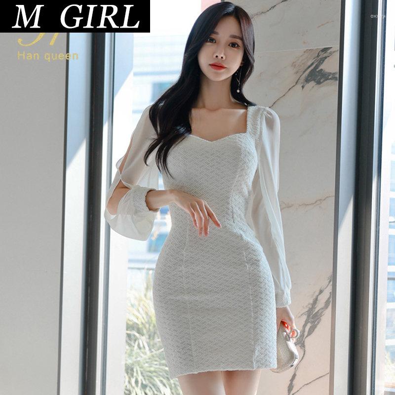 

Casual Dresses M GIRLS Queen Elegant White Slim Office Pencil Dress ' Korean Sheath Spring Party Work Bodycon Vestidos