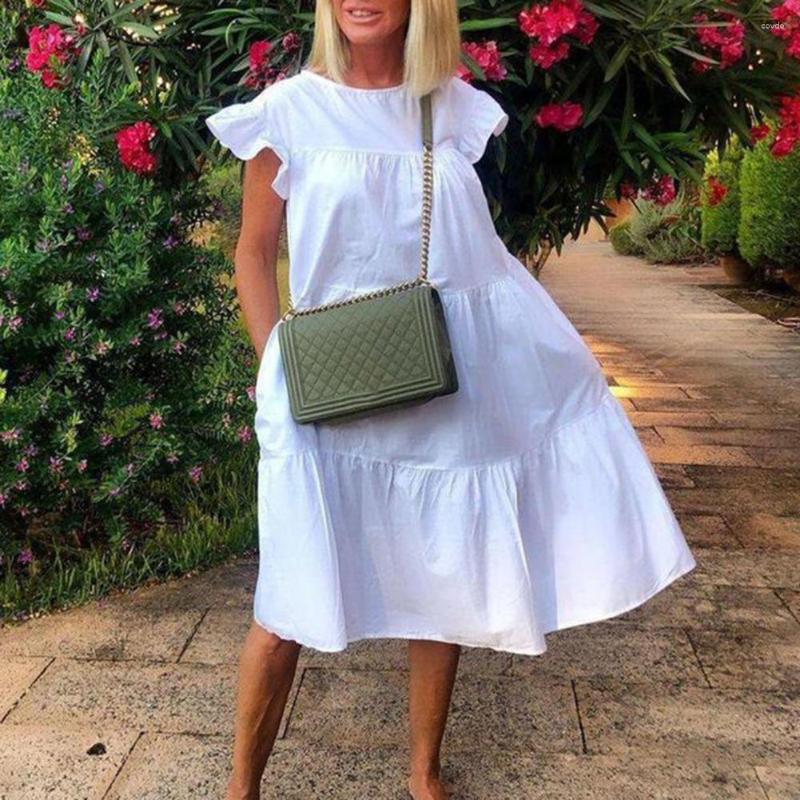 

Casual Dresses Women's Summer Ruff Sundress Elegant Party Beach Vintage Swing Midi Dress 2023 Solid Bohemian Oversized Vestidos Robe, Rose red