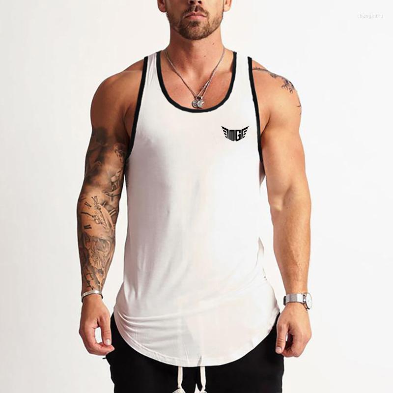 

Men's Tank Tops Mens Workout Musculation Fitness Sleeveless Singlets Casual Fashion Vest Bodybuilding Gym Clothing Training Cotton Top, White