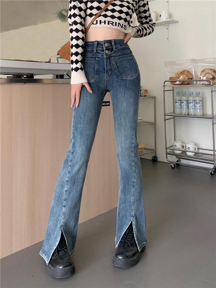 

Women' Jeans 2023 Women Solid Split Spring High Waist Stretch Denim Flare Pants Y2K Skinny Pantalones Korean Female Jean 7102, Black