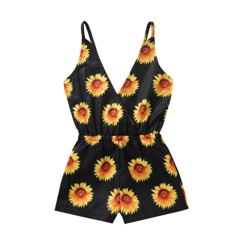 

Jumpsuits 1-6Y Kids Girls Clothes Fashion Jumpsuit Sunflower Print V-Neck Sleeveless Romper Playsuits For Summer, Picture shown