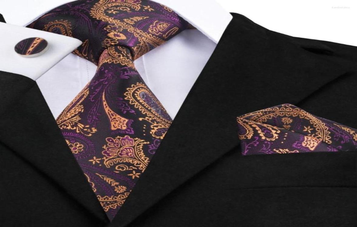 

Bow Ties SN571 Purple Peru Floral Tie Hanky Cufflinks Sets Men039s Silk For Men Formal Wedding Party Groom1325585