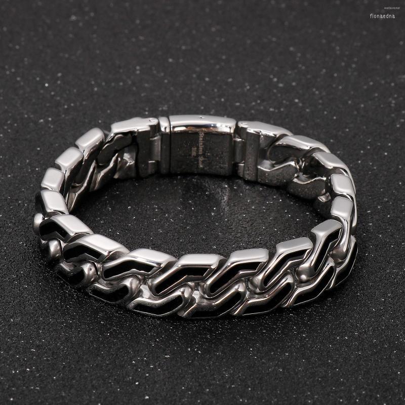 

Link Bracelets High Quality Man's Jewelry 15mm Cuban Bracelet Men Stainless Steel 316L With Black Resin Trendy Bangle JB139274-KJX