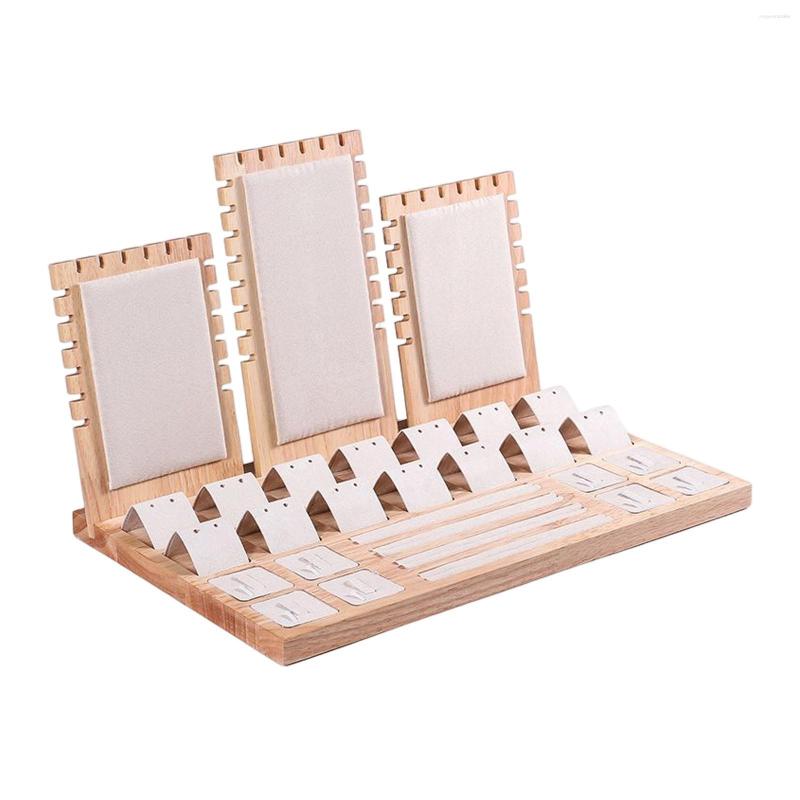 

Jewelry Pouches Display Stand Bamboo For Earrings Rings Necklace Dark Green Velvet