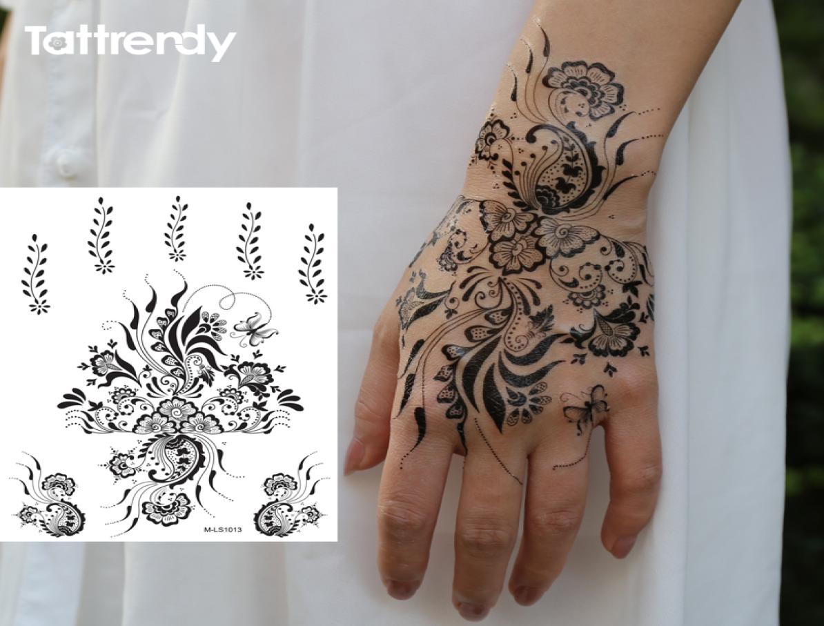 

Whole 1sheet Black and White henna Fake Lace tattoo stickers Metallic temporary flash tattoos Arabic Summer Trendy new S1013B7099946