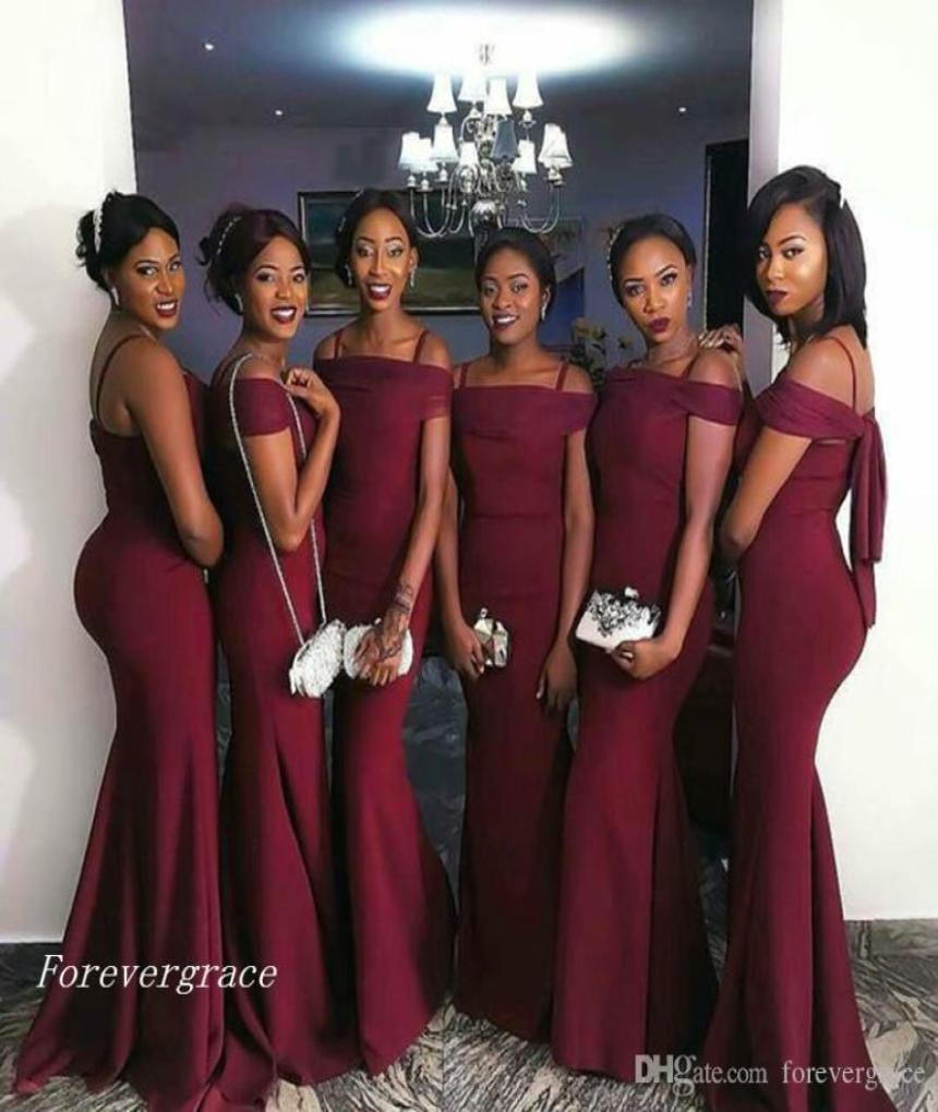 

2019 Cheap Wine Red Bridesmaid Dress Wedding Ceremony Women Offshoulder African Formal Maid of Honor Gown Plus Size Custom Made1437216