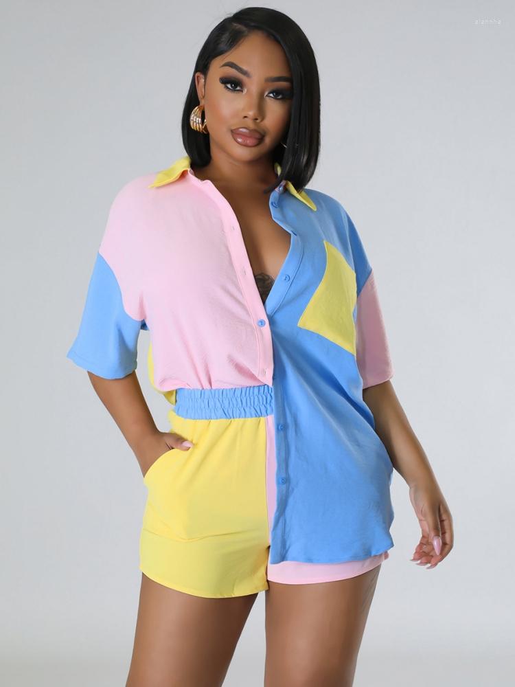 

Women' Tracksuits 2 Pieces Set Sexy Fashion Women 2023 Spring Summer Female Tops Flower Print Short Sleeve Shirt And Elastic Waist Shorts, Green