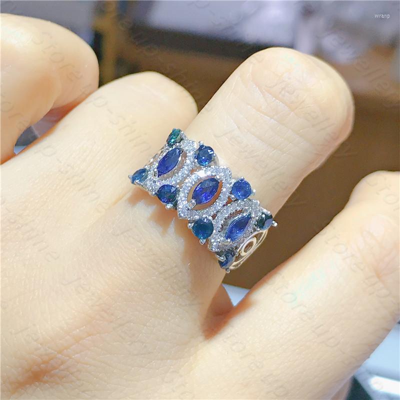 

Cluster Rings Natural Sapphire Ring 925 Silver Women's Simple And Lovely