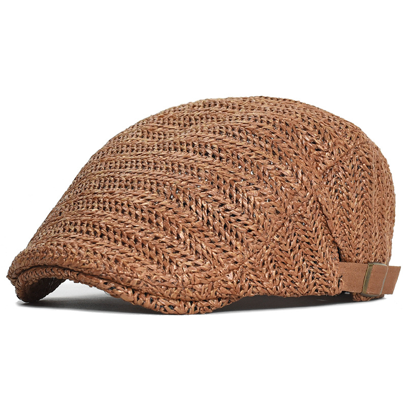

Men Berets Vintage Sunscreen Hollow Out Newsboy Caps Narrow Brim Summer Men Hat Solid Color