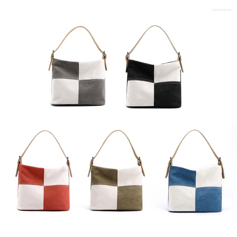 

Evening Bags Womens Canvas-Shoulder Bag Large Capacity Patchwork Handbags Ladies Top Handle Simple Tote Casual Mommy Ins, Black