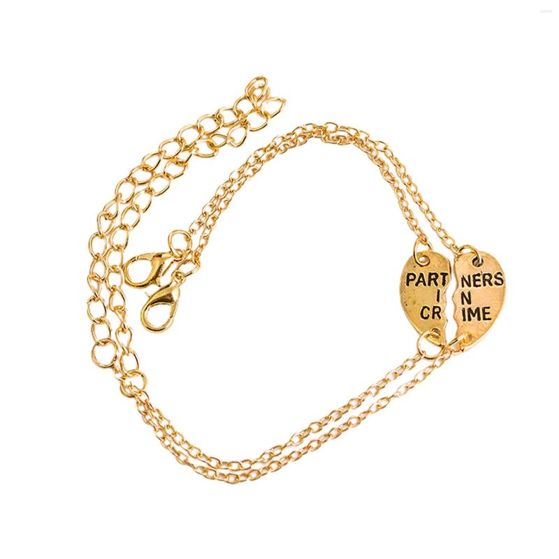 

Charm Bracelets 2pcs Partners In Crime Birthday Fashion Dating Heart Anniversary Couple Bracelet Daily Men Women Alloy Gift Friendship