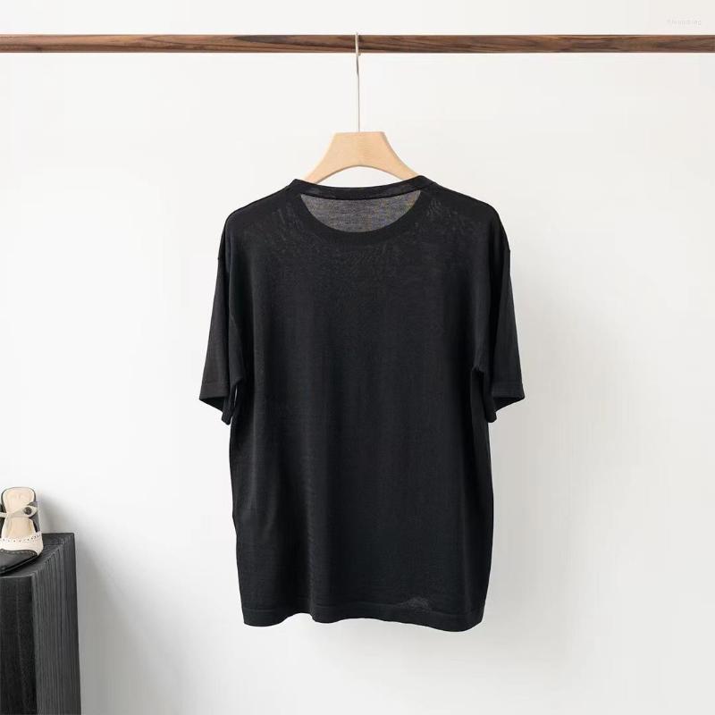 

Women' T Shirts 2023 Spring And Summer Knitted Women Short-sleeved Thin Round Neck Loose Silk T-shirt, Black
