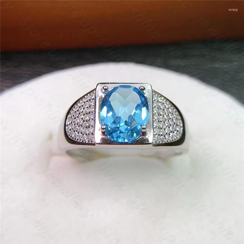 

Cluster Rings Style 925 Silver Inlaid Natural Topaz Ring Men's Simple Atmosphere