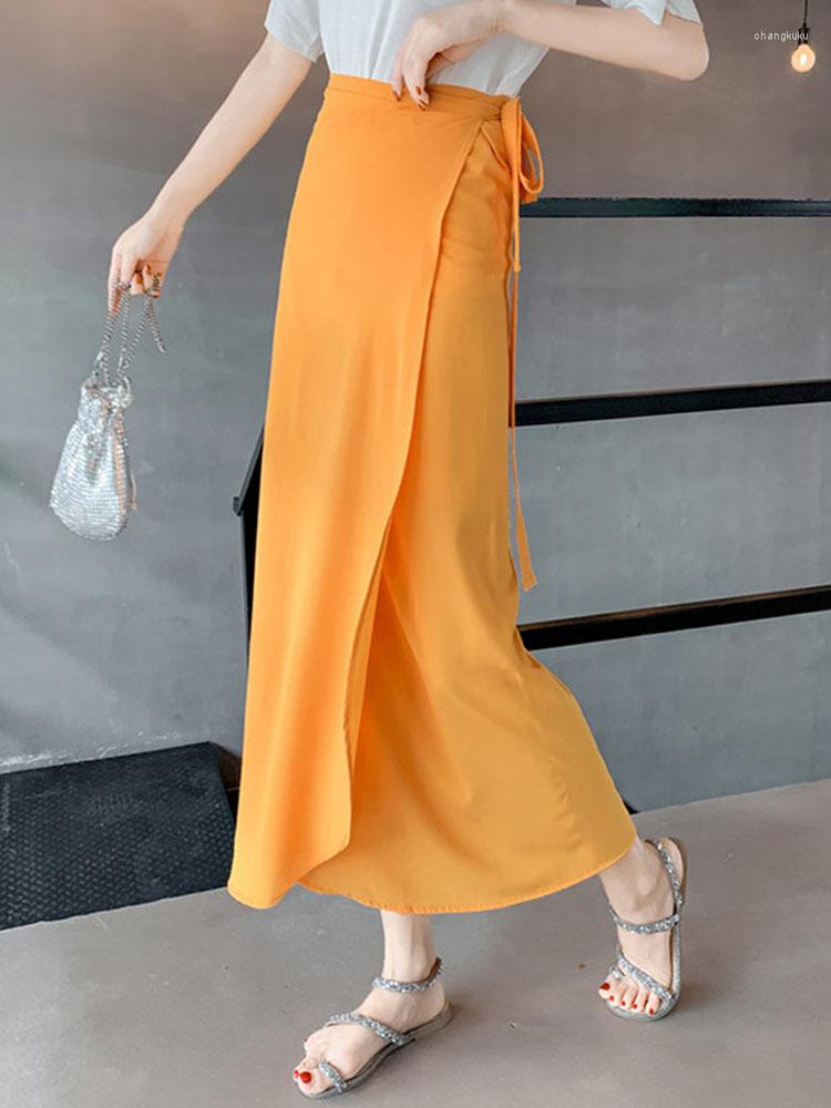 

Skirts Women Summer Cotton Wrap Skirt Dark Blue High Waist Self Lace-up Elegant One Step Walk Office Ladies Pencil, Photo color