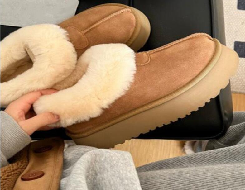 

Men Women Tazzs Thicken the Sole Slippers Boots Real Genuine Leather Platform Cotton Slippers Shoe, Chestnut