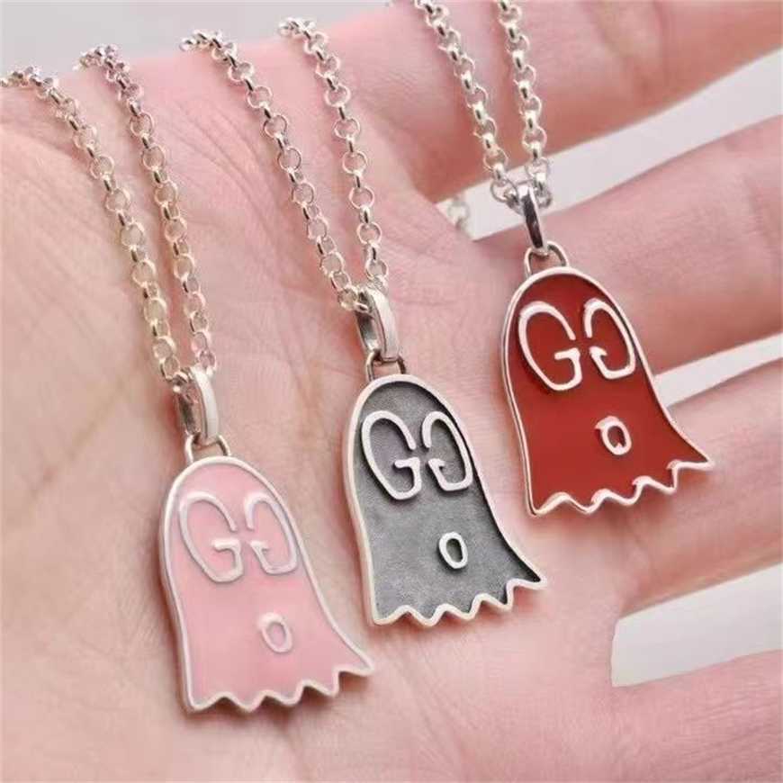 

2023 High quality Gujia 925 sterling silver small ghost necklace niche high-end couple pendant Valentine's Day gift, White