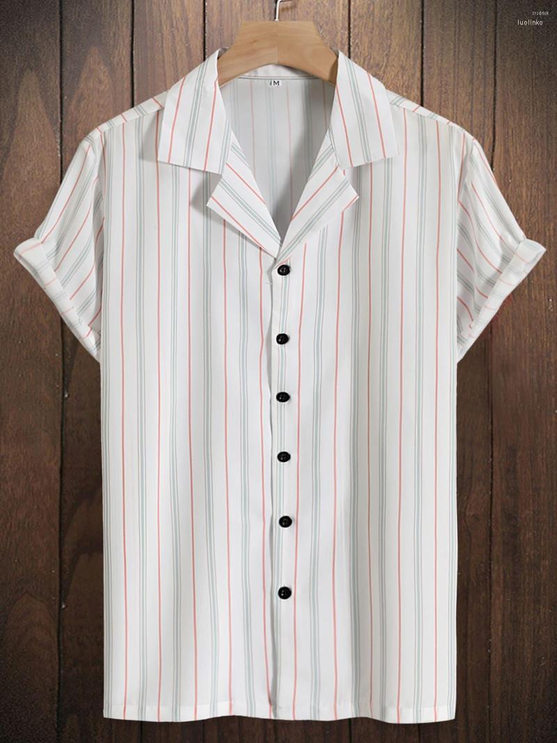 

Men's Casual Shirts Men's Men's White Striped Shirt Summer Korean Style Slim Fit Large Size Loose Fashion Short Sleeve Top Teen