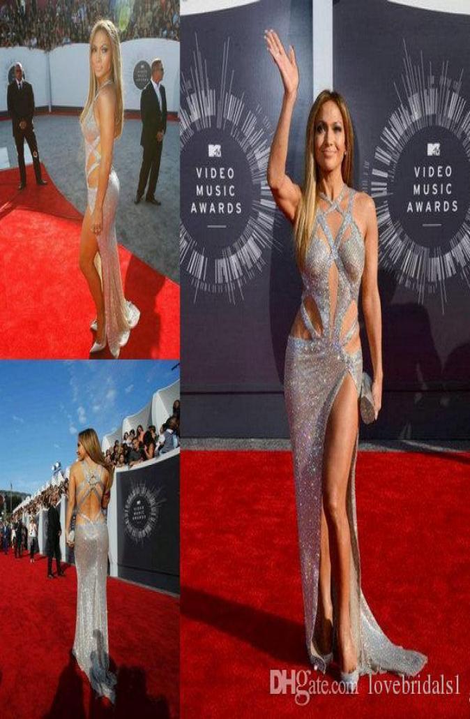 

Luxurious Sexy Evening Dresses with Criss Cross Straps Prom Dress Jennifer Lopez Affordable Split Sequin Backless silver Celebrity1597582, Gold