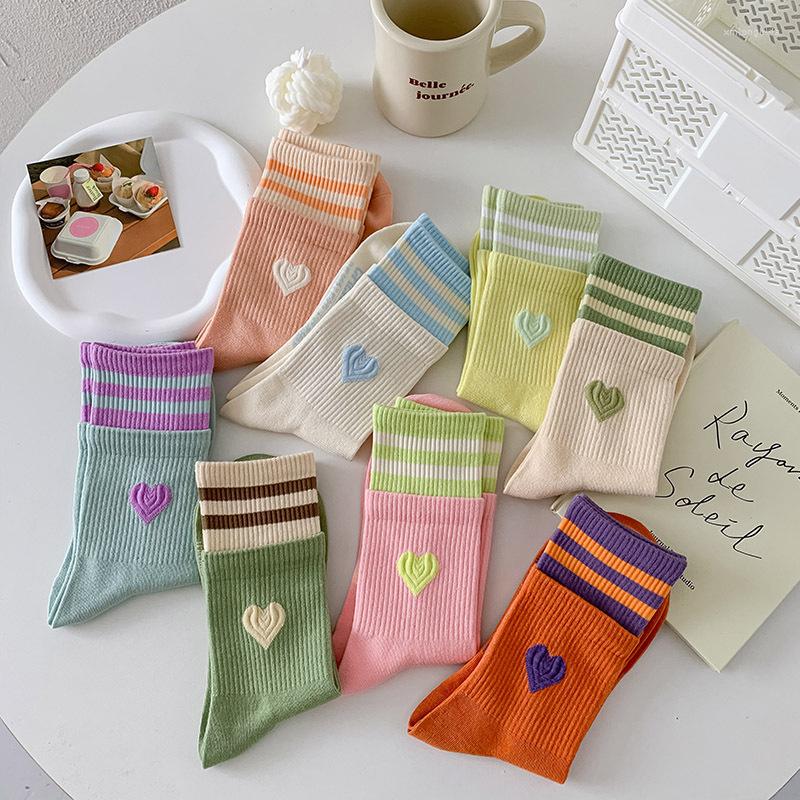 

Women Socks 1 Pair Woman Long Stripe Love Heart Fashion Winter Cycling Cotton Cute Korean Style Kawaii Socken Damen