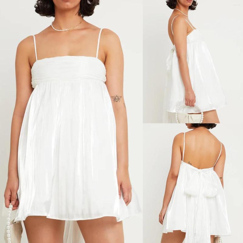 

Casual Dresses Women' Summer Sweet Short Sling Dress White Sleeveless Halter Cami Loose Fit With Bow Decor