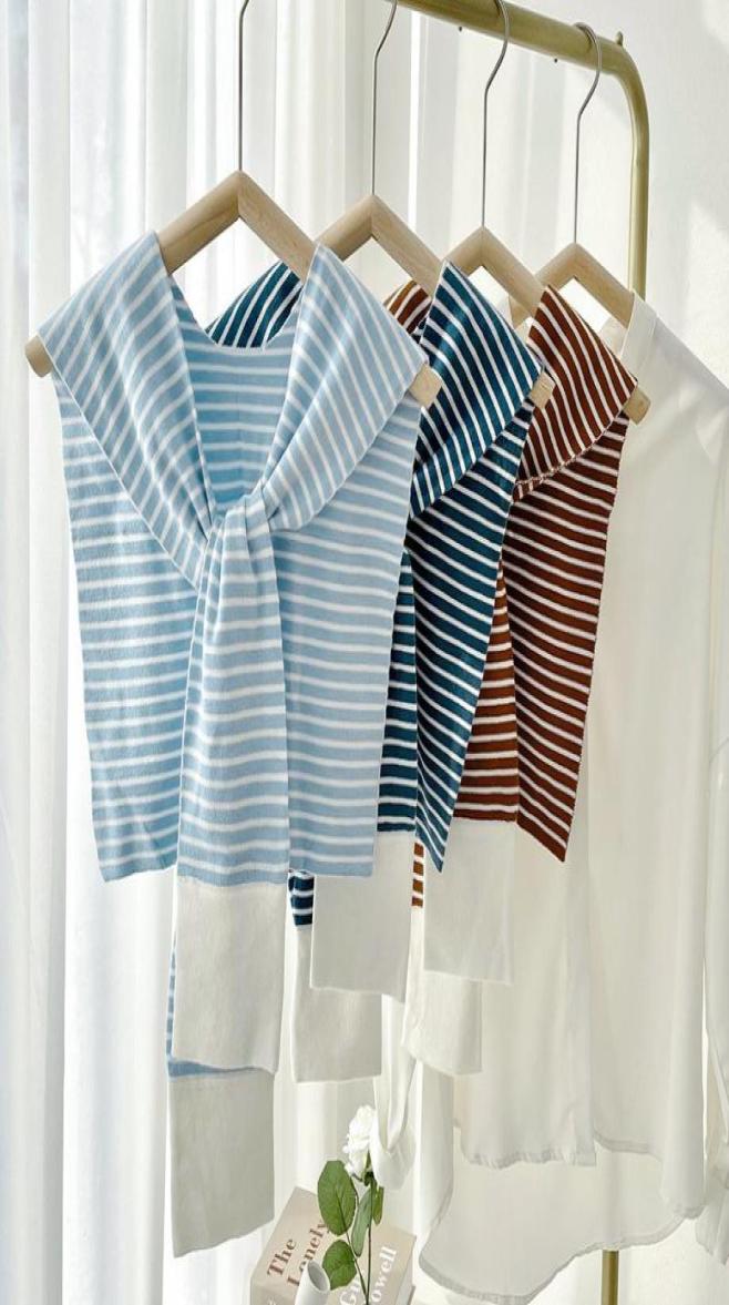 

Bow Ties Striped Shirt Fake Collar Shawl For Women Removable Half Knitted Small Scarf Detachable Collars Nep Kraagie4986923