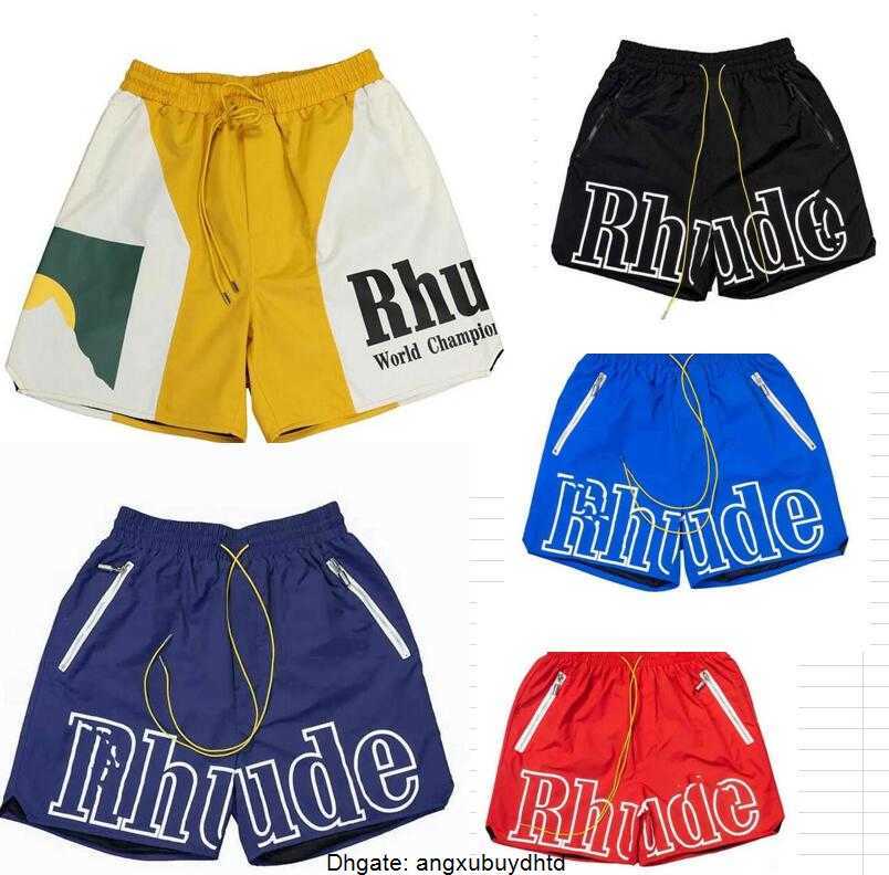 

Rhude Mens Mesh Shorts Fashion Men Women Casual Reflective Skateboard Hip Hop Beach Rhude Pocket High Quality White Border Short Black Blue Red Green Asian Size S, 15